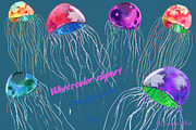 Set of Watercolor Jellyfish, a Decorative Illustration by Sunshine Art Shop (Thumbnail 4 of 7)