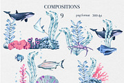 Watercolor Underwater Life Clipart, an Object Illustration by DiashaArt (Thumbnail 2 of 9)