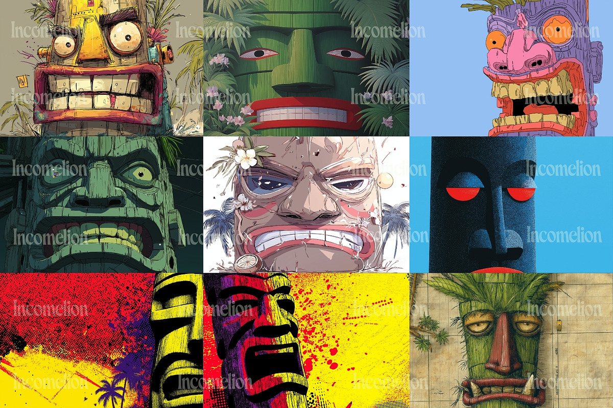 120 Tropical Tiki Mask Illustrations, a Decorative Illustration by Incomelion (Photo 7 of 20)