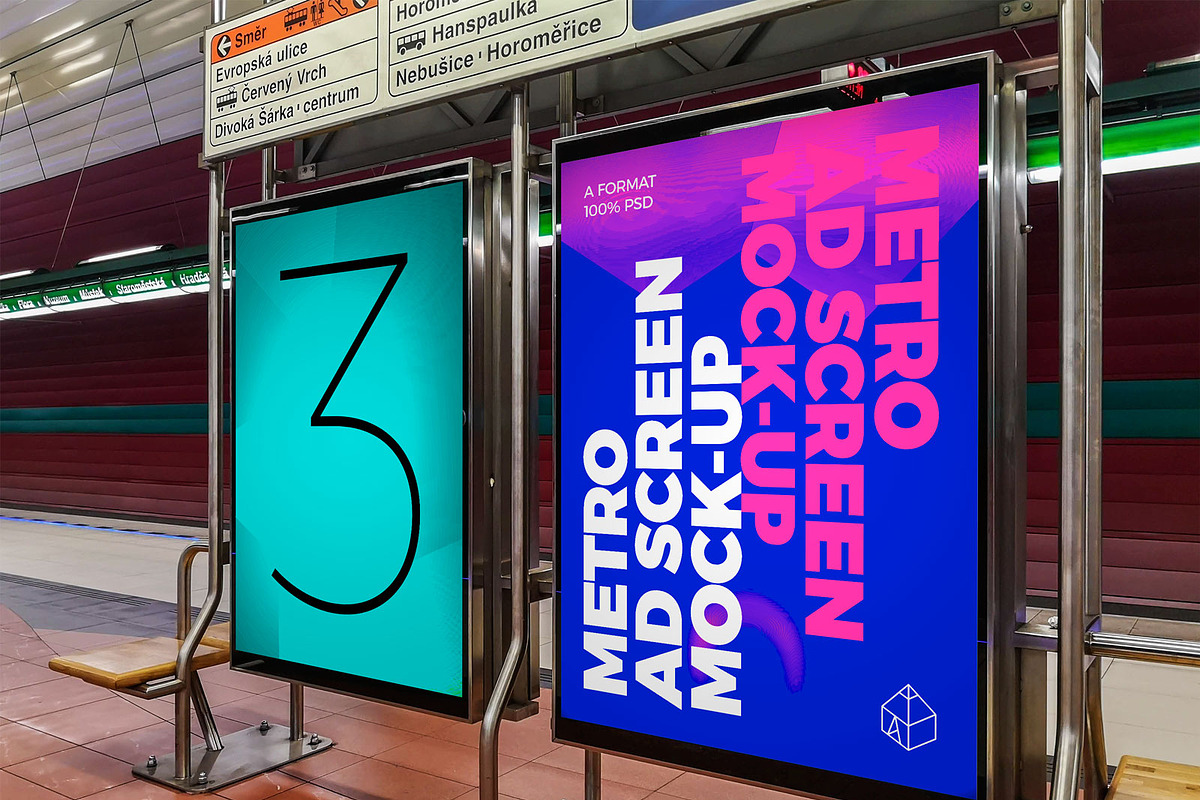 Metro Ad Screen Mock-Ups 7 v2, an Advertising Mockup by Graphic Shelter (Photo 1 of 3)