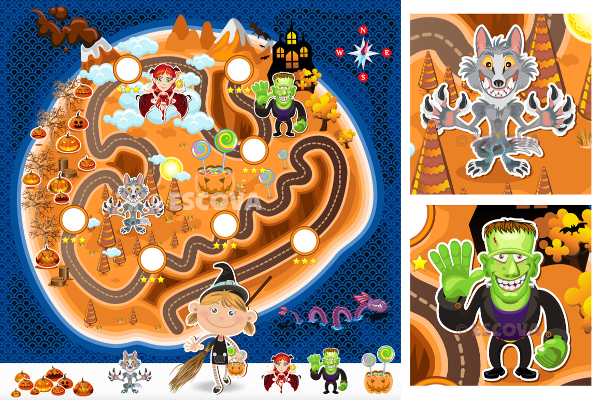 Halloween Game Assets Map, an Illustration by vectorbender village