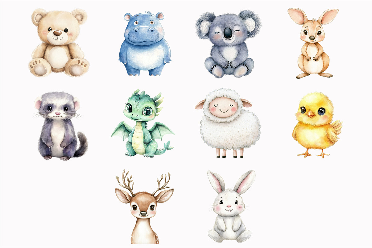 Watercolor Kawaii Forest Animals, an Illustration by Design Market (Photo 4 of 4)