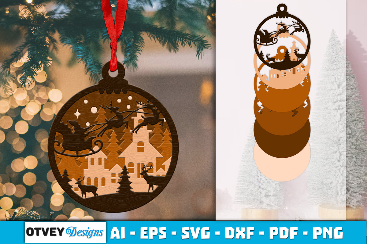 Christmas Scene Ornaments Layered, a Decorative Illustration by OTVEY DESIGN (Photo 9 of 13)