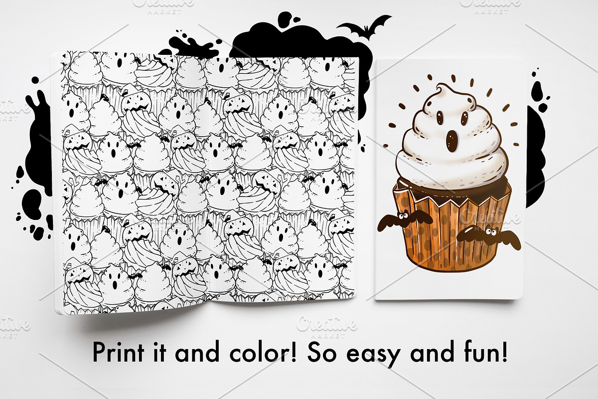 HALLOWEEN CUPCAKES: coloring pages, a Seasonal Illustration by Eereen Studio (Photo 2 of 6)