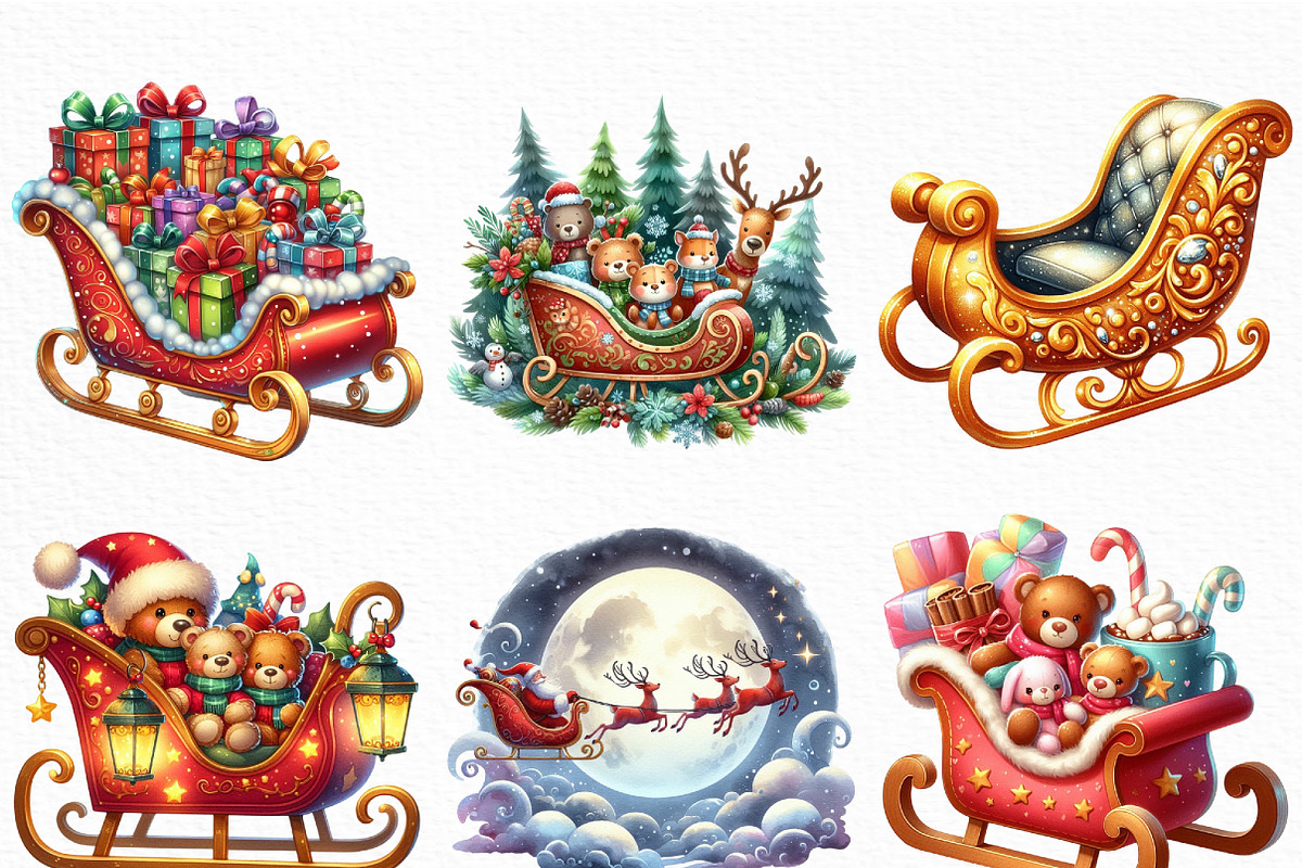 Christmas Sleigh Sublimation Clipart, an Illustration by Craft Nest (Photo 3 of 6)