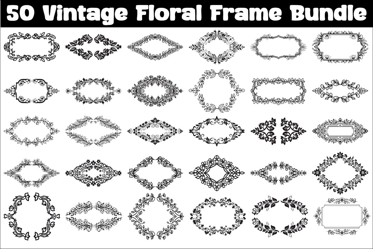 Vintage Floral Frame Vector Bundle, an Illustration by Designs_River (Photo 1 of 51)
