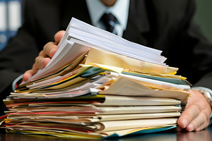 A man securely grips a stack of file, a Photo by Iftikhar Alam