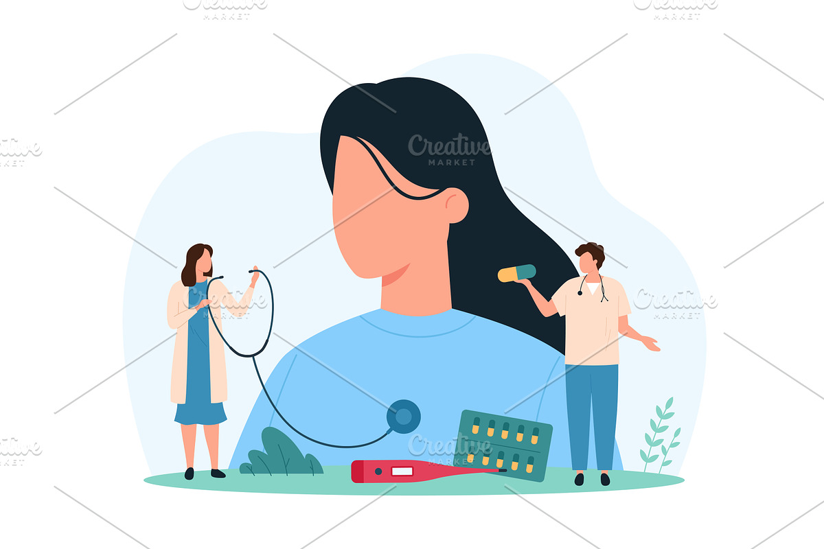 Diagnosis & treatment flu colds, an Object Illustration by Flashvector