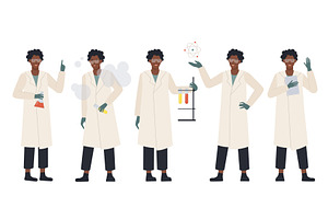 Afro Scientist in Various Lab Poses, an Illustration by Flashvector