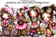 Whimsical Girl and Flower Spring Cli, an Illustration by designcity5 (Thumbnail 1 of 5)