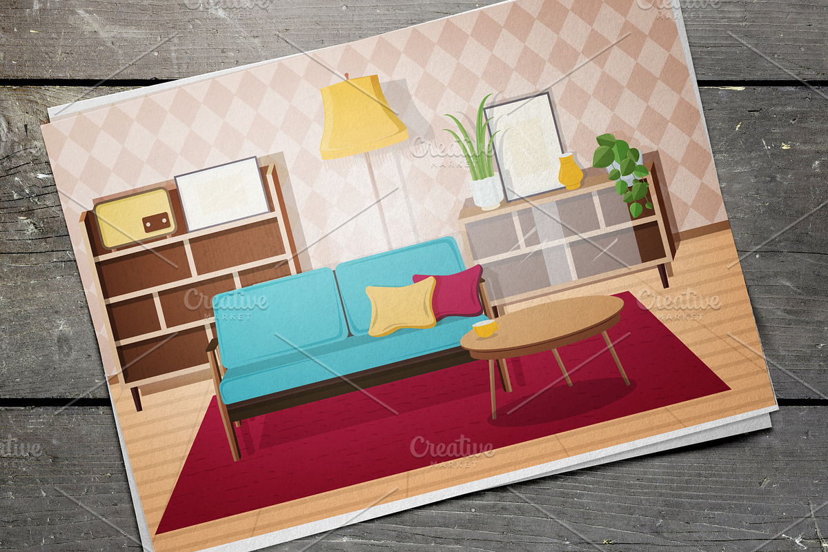 Retro interior, living room, a Decorative Illustration by Good Studio (Photo 11 of 12)