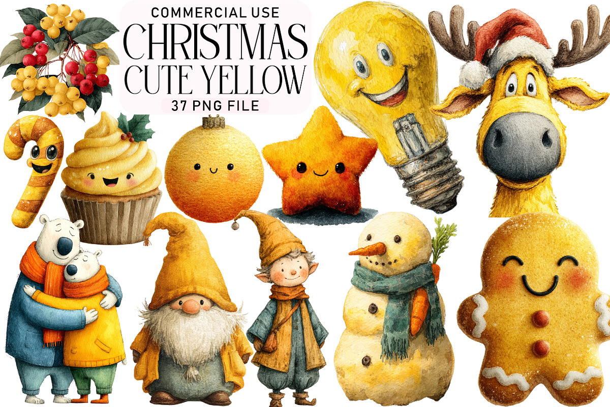 Cute Yellow Christmas Clipart, an Illustration by Daily.Designs (Photo 1 of 5)