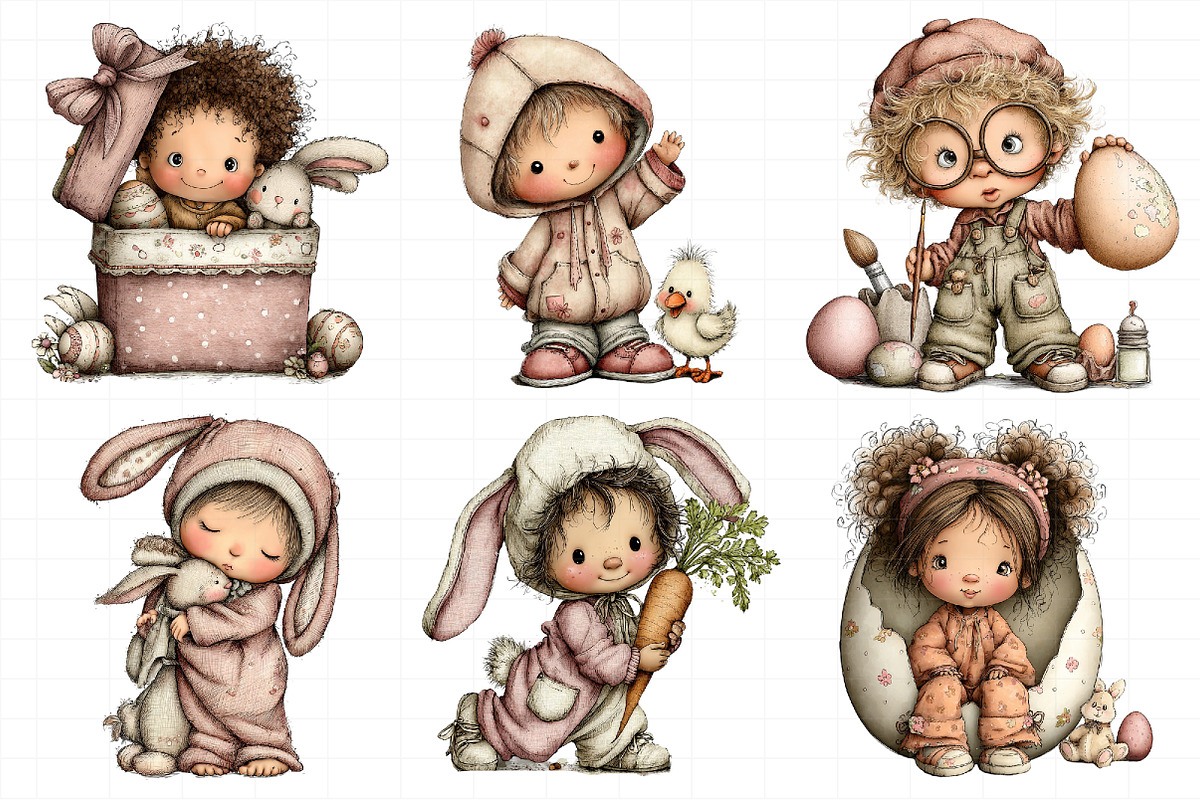 Whimsical Easter Kids Clipart Set, an Illustration by Daily.Designs (Photo 5 of 7)