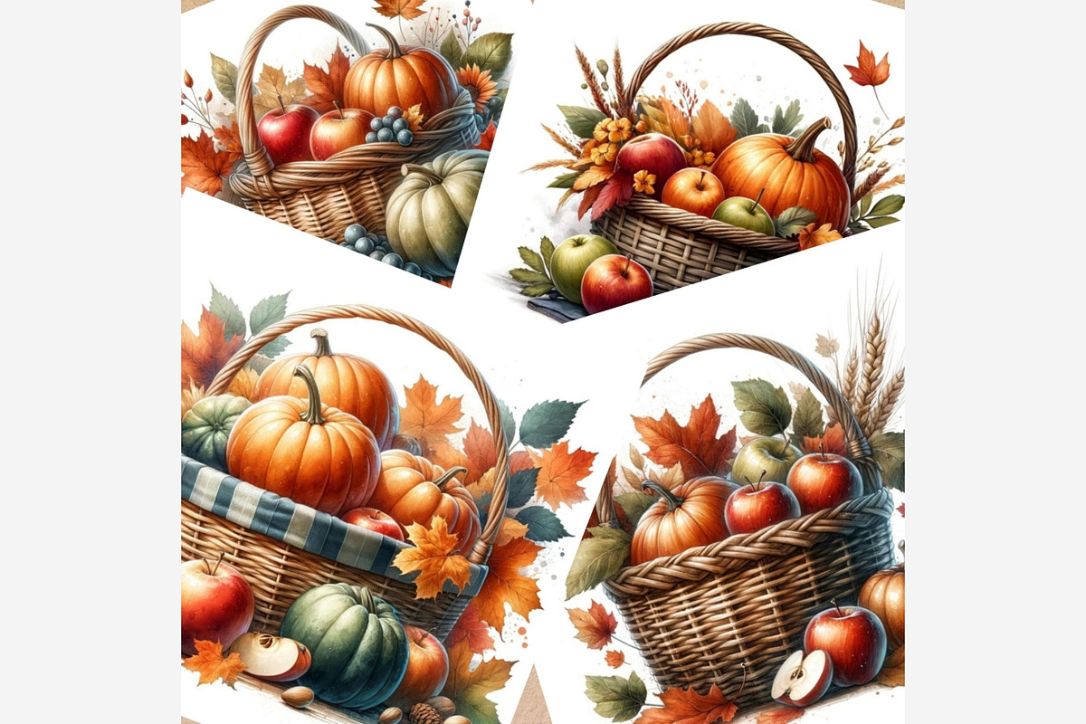Autumn Basket Clipart Bundle, a Seasonal Illustration by Tanya Kart (Photo 2 of 5)