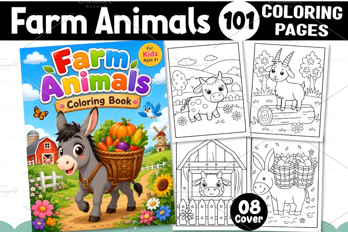 Farm Animals Coloring Pages for Kids, an Animal Illustration by Coco Bloom (Photo 1 of 8)