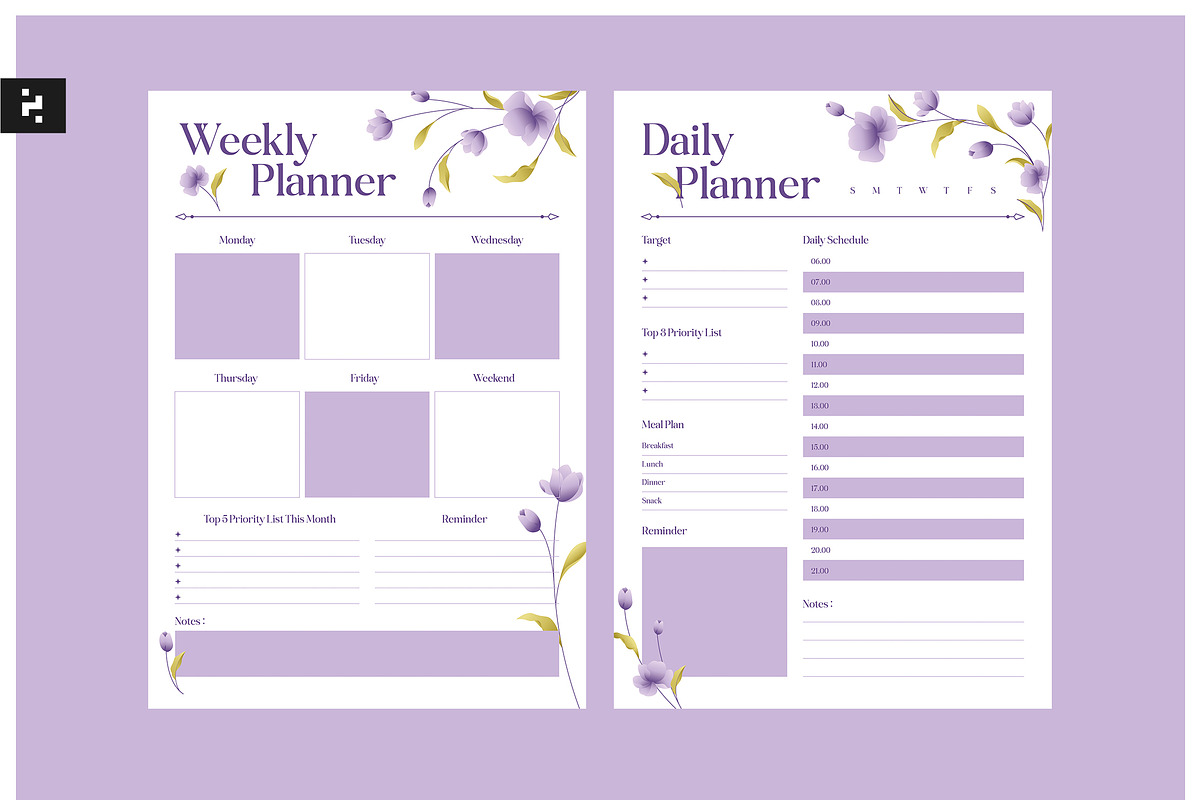 White Purple Weekly Daily Planner, a Stationery Template by Neermana (Photo 1 of 4)