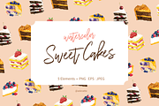 Watercolour Sweet Cakes, an Illustration by Nat (Thumbnail 1 of 6)