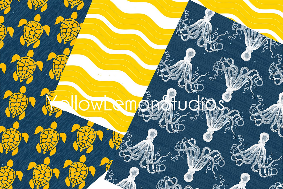 Ocean Life in Blue and Yellow paper, an Animal Illustration by Yellow Lemon Studios (Photo 2 of 2)
