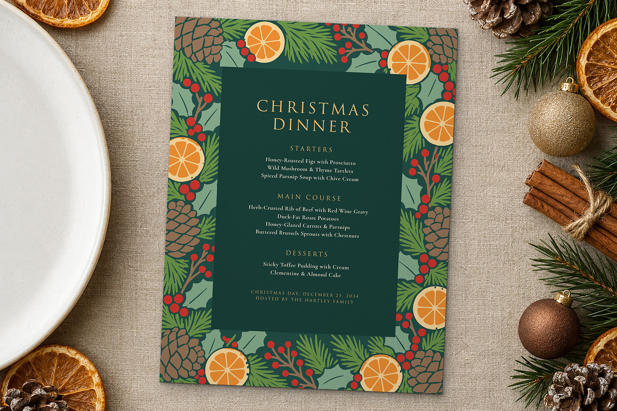 Evergreen Christmas Dinner Menu, a Flyer Template by BrandPacks (Photo 3 of 6)