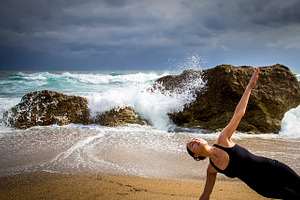 Yoga woman containing adult, alone, and beach