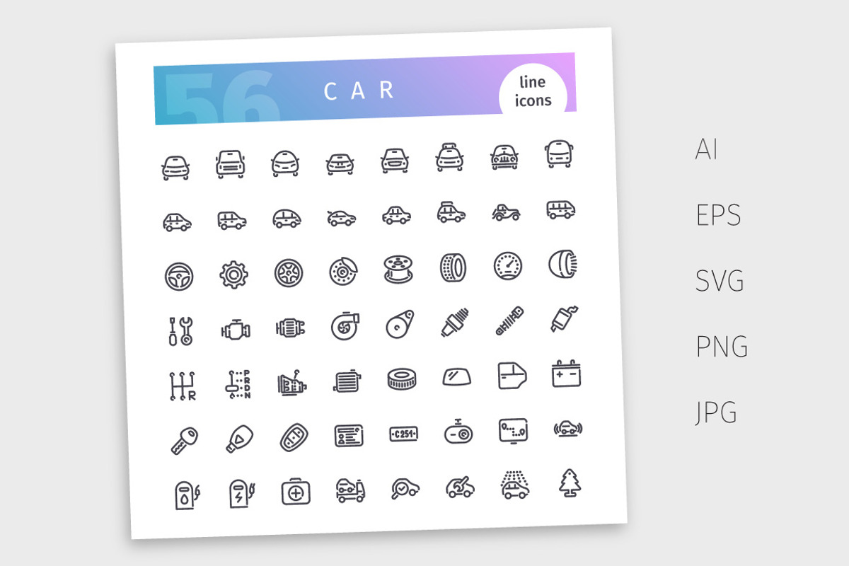 Car Line Icons Set, an Outline Icon by Voysla's Shop (Photo 4 of 4)