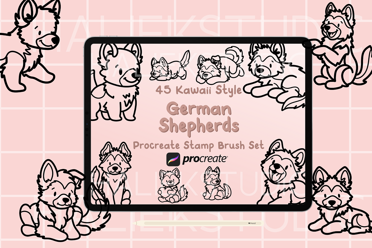German Shepherd Procreate Stamps, a Brush Add-On by HalieKStudio (Photo 1 of 9)