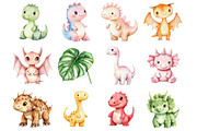 Watercolor Dinosaur Clipart, a Seasonal Illustration by Design Market (Thumbnail 2 of 5)
