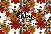 Boho Fall Butterfly Flowers Pattern, a Pattern Graphic by KisbyArt (Thumbnail 1 of 3)