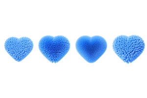 3d blue fur fluffy hearts set, an Object Illustration by Marozhkastudio