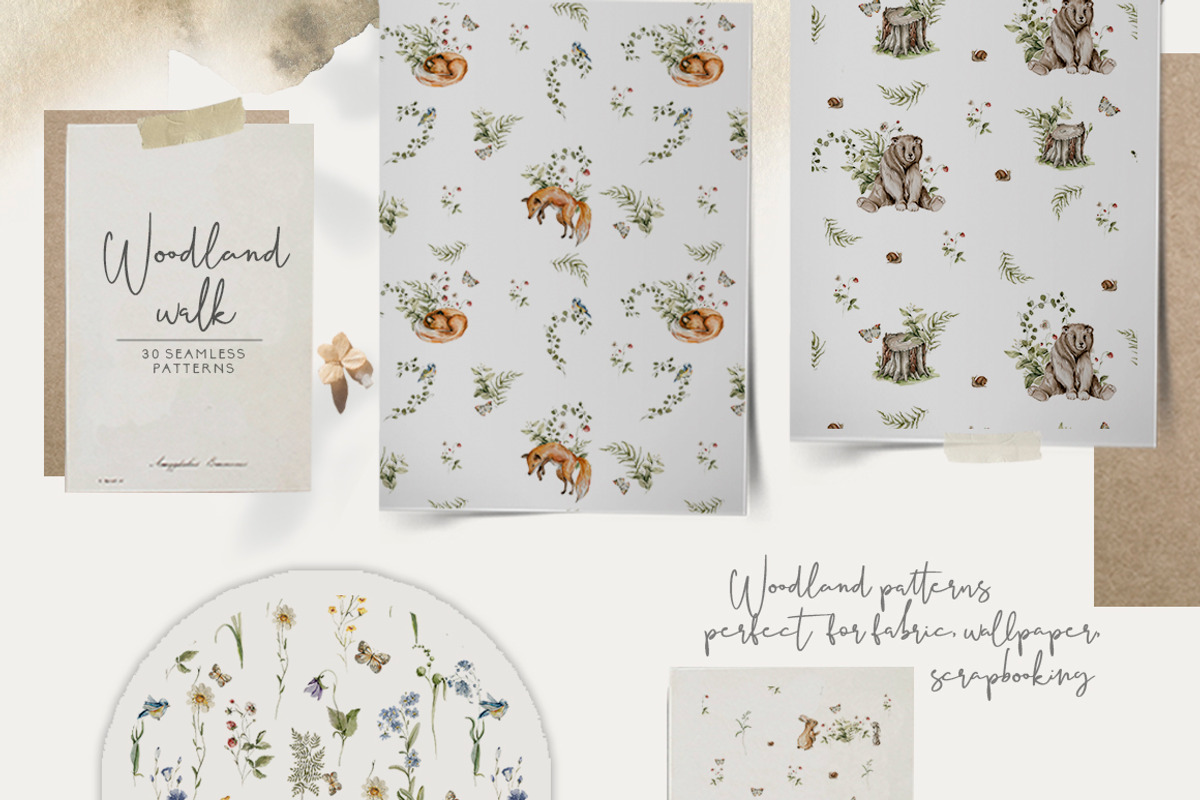 Woodland kids patterns Cute animals, an Animal Illustration by 60secondsArt (Photo 2 of 16)