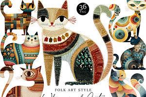 Whimsical Folk Art Cat Clipart, an Animal Illustration by Design Scotch