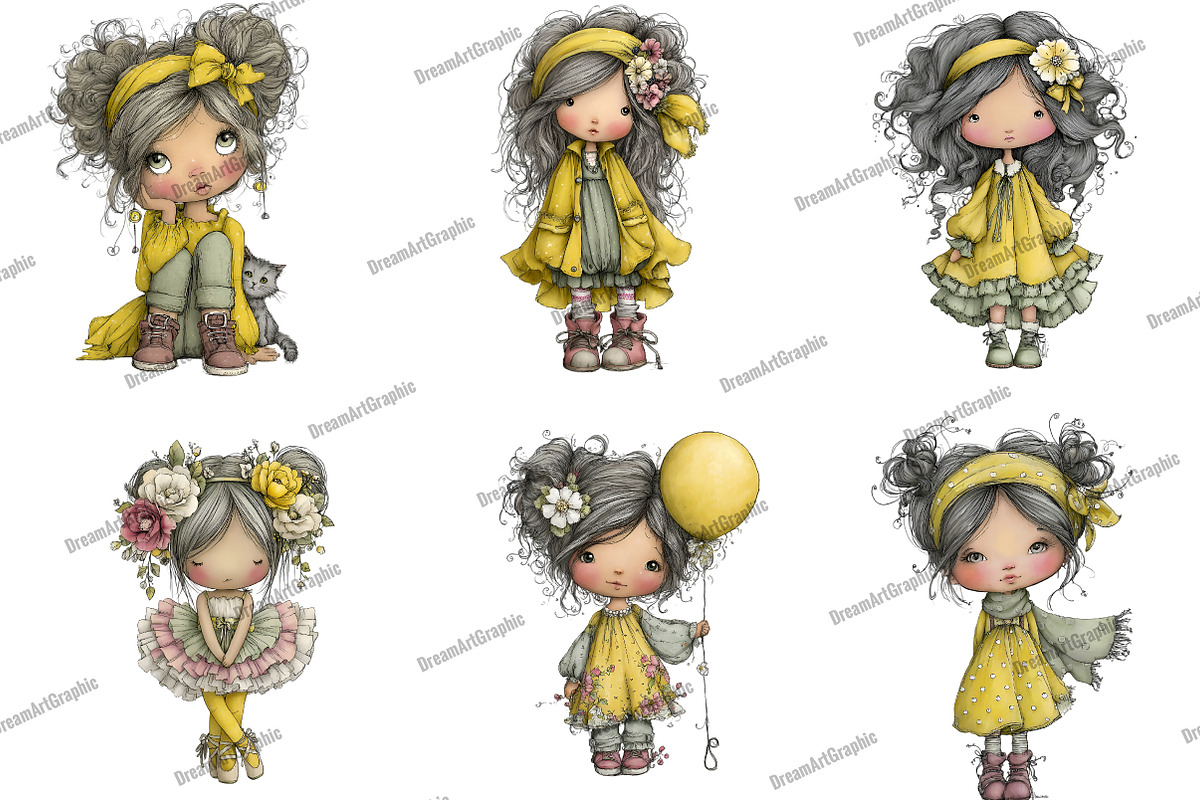 Whimsical Cute Girl Clipart, an Illustration by DreamArtGraphic (Photo 3 of 4)