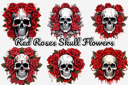 Red Roses Skull Flowers