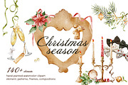 CHRISTMAS holiday Watercolor clipart, a Seasonal Illustration by Pattern + watercolor (Thumbnail 1 of 17)