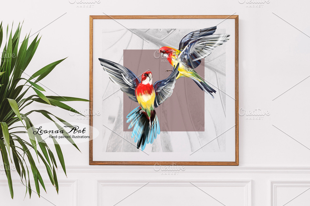 Colorful Parrots Clipart Set, an Animal Illustration by Leonaa art (Photo 2 of 5)