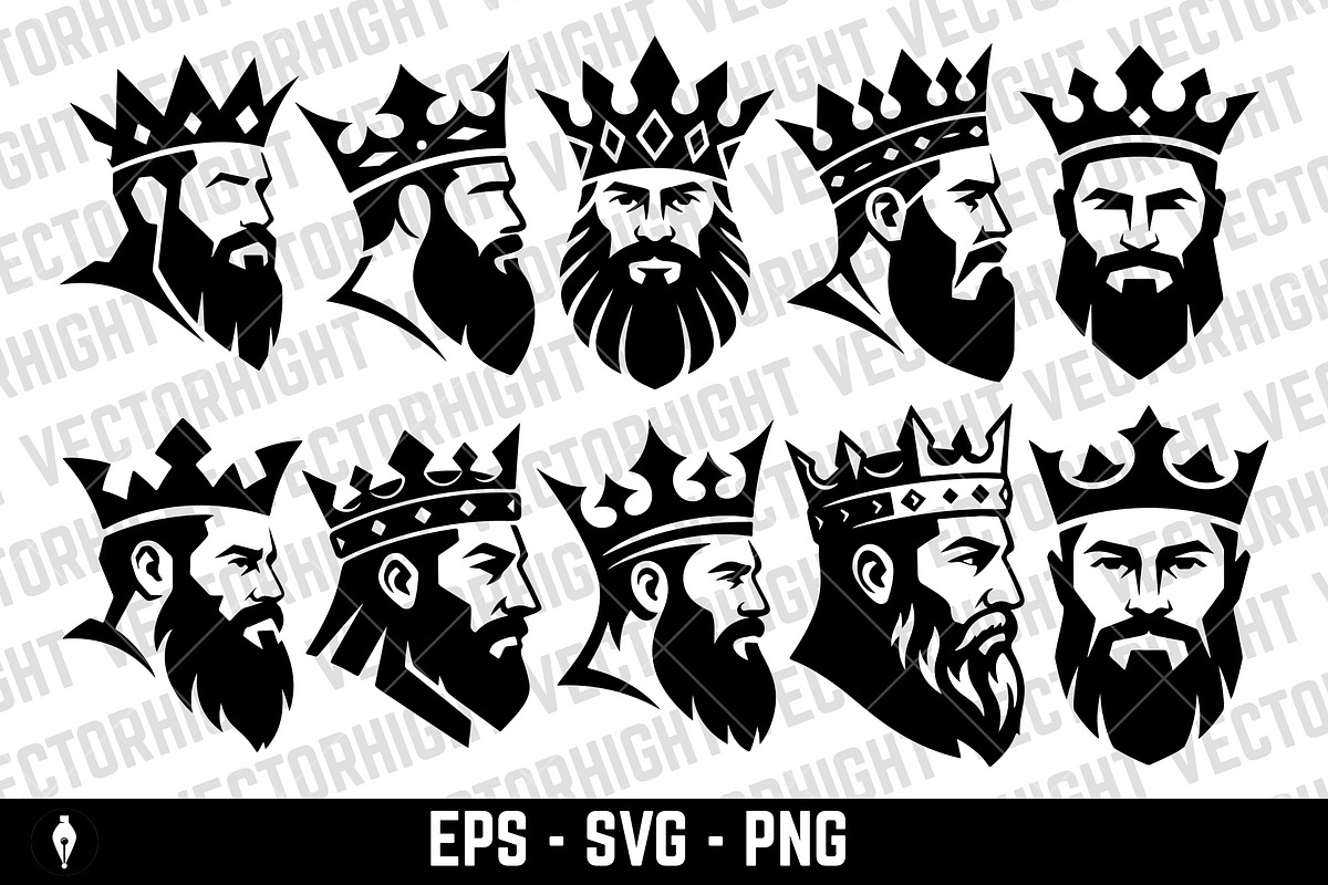 Bearded king wearing a royal crown, a Person Illustration by Vectorhight (Photo 1 of 5)