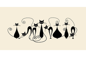 Funny Cats Family, Black Silhouette