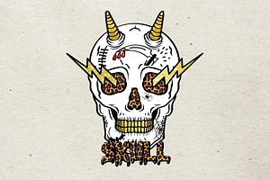 Glitter Tattoo Devil Skull Lightning