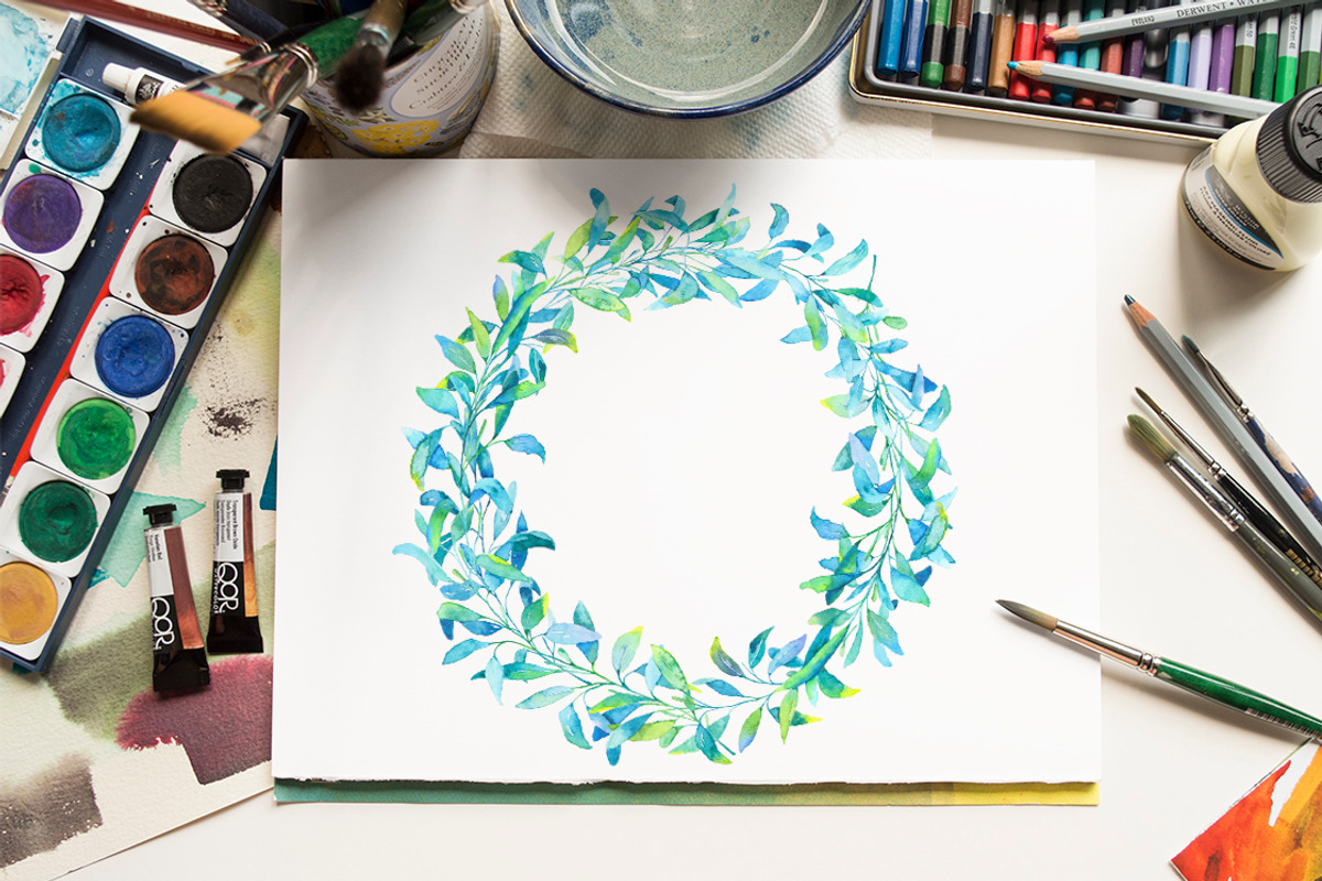 Blue plants. Watercolor set, a Decorative Illustration by SaharaArt (Photo 7 of 7)