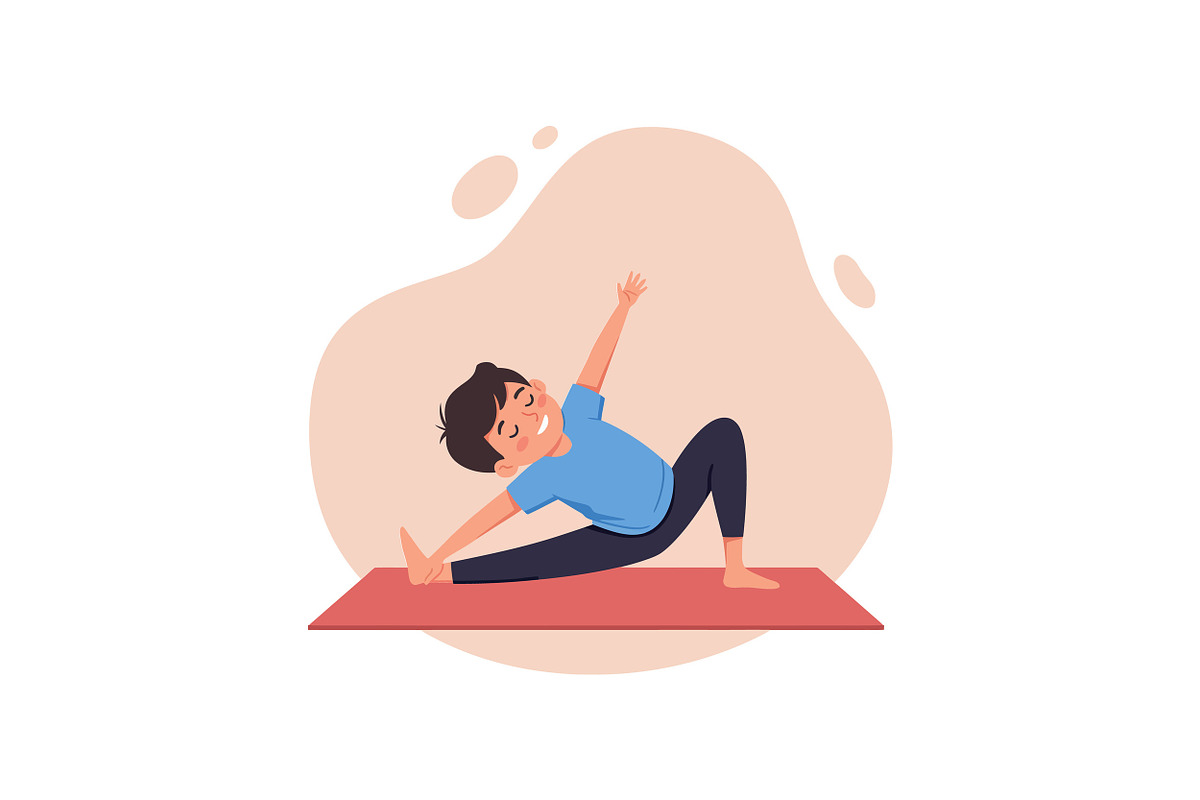 A young boy performing a yoga pose o, an Illustration by designvectx