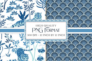 Chinoiserie Tiger Patterns - Blue