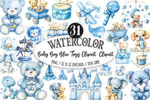 Baby Boy Blue Toys Clipart, a Seasonal Illustration by Designking