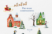 Watercolor Winter Penguin Village, an Illustration by Navenzeles (Thumbnail 3 of 11)