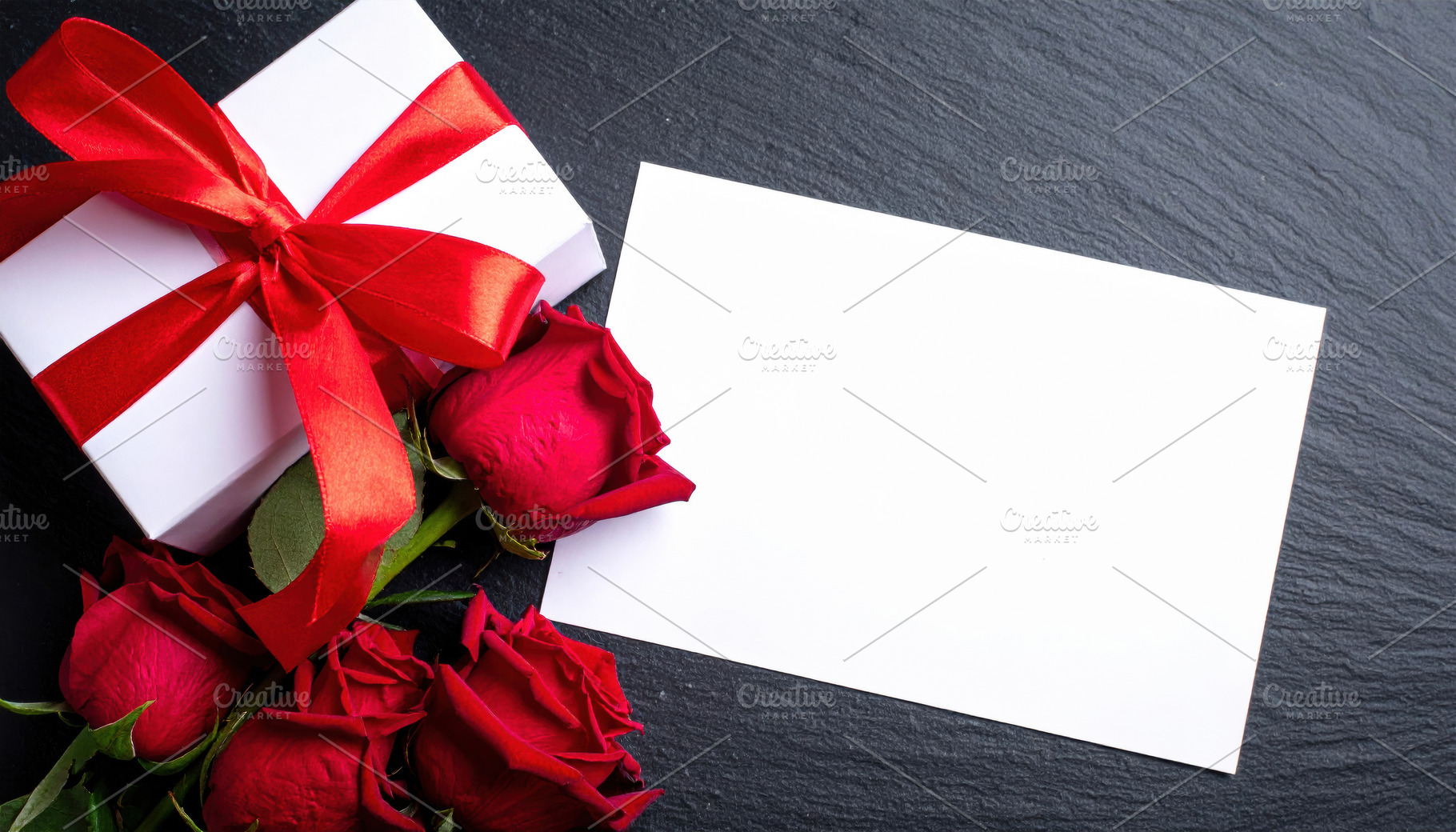 Roses and Gift Box with Blank Card, a Holiday Photo by Davizro's Market