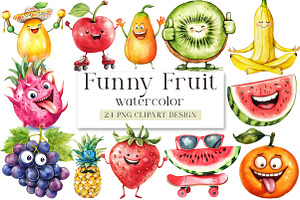 Funny Fruit Watercolor Clipart Bundl, an Illustration by DreamArtGraphic