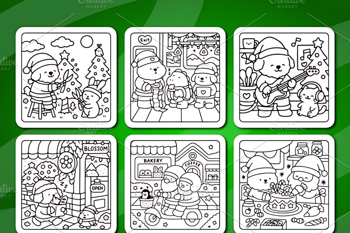 Christmas Friends Fluffy Coloring, a Seasonal Illustration by Coco Bloom (Photo 2 of 4)
