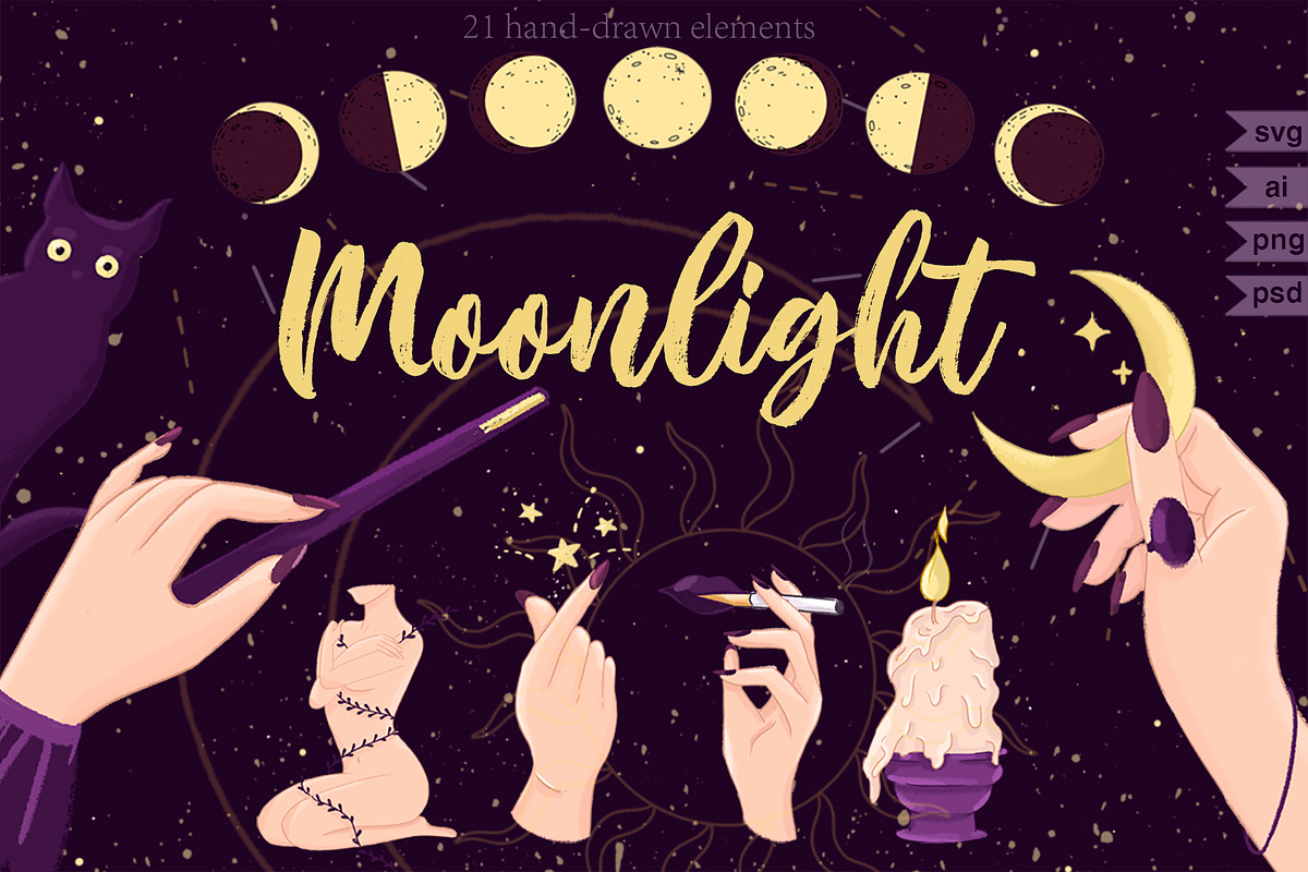 Moonlight Magic vector set, an Illustration by Marine art (Photo 1 of 4)