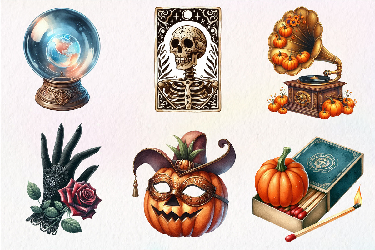 1920 Vintage Halloween Clipart, an Illustration by Dream Creation (Photo 2 of 7)
