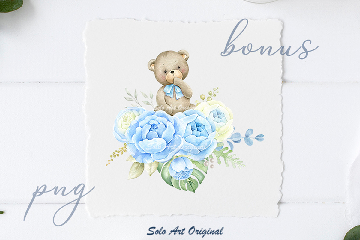 Teddy bear Baby boy shower clipart, an Animal Illustration by Solo Art Original (Photo 7 of 7)