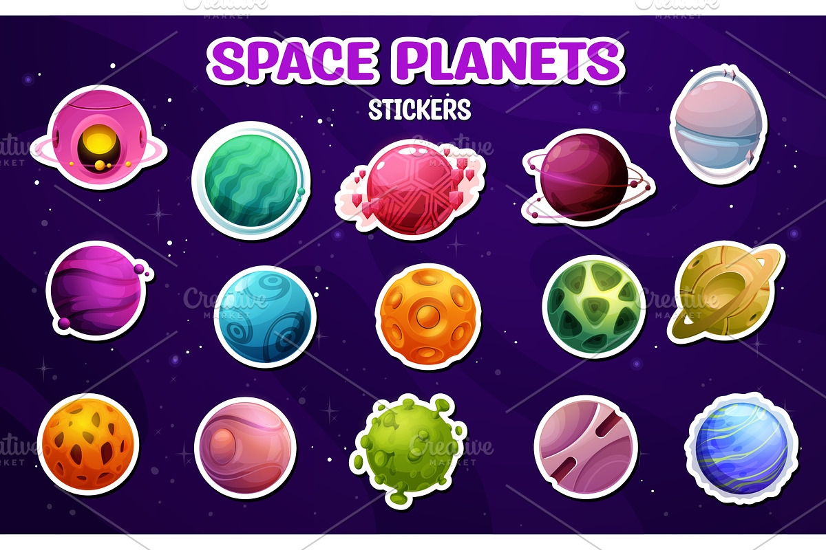 Cartoon alien space planets, an Illustration by Vector Tradition